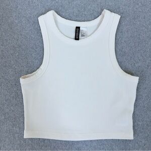 H&M Womens Tank Top Size Medium Cream Ribbed Cropped Capsule Wardrobe Casual